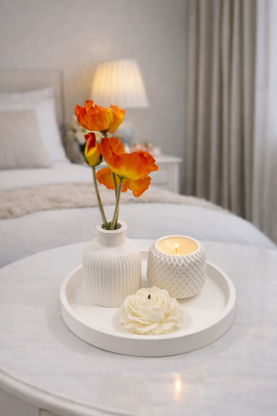 Bkstudio 4 lü dekoratif tepsi şakayım mum, vazo, gofret mum ( çiçek dahil değ...