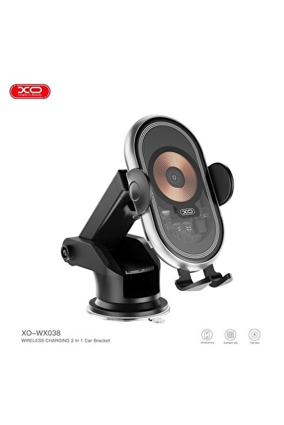 Xo Безжична стойка за кола 15W, 2-в-1 вакуумна + щипка, WX038, Черен