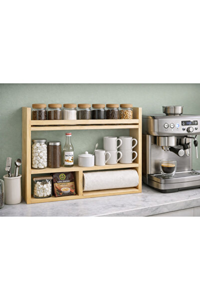 Holly Touch Mutfak Rafı Kahve Köşesi Peçetelik Baharatlık Tezgah Üstü Raf Mut...