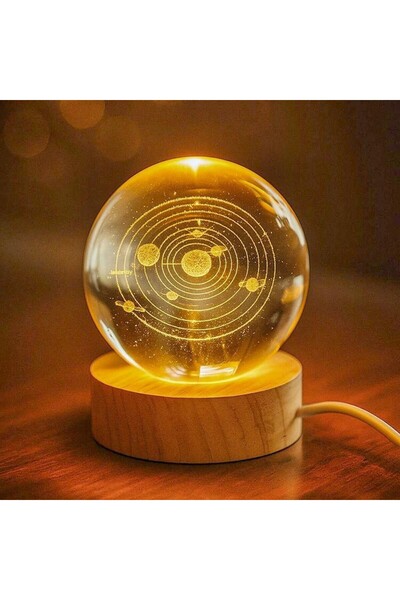 BADEAVM 3D Led Işıklı Gezegen Kristal Cam Küre Gece Lambası
