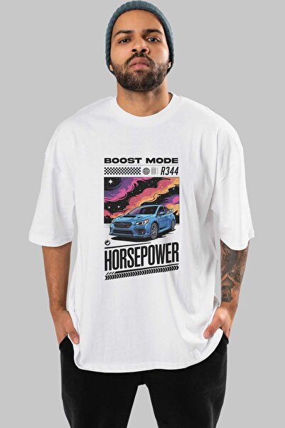 Ankhises Seria Car (66) Tricou oversize alb cu imprimeu în față, pentru bărba...