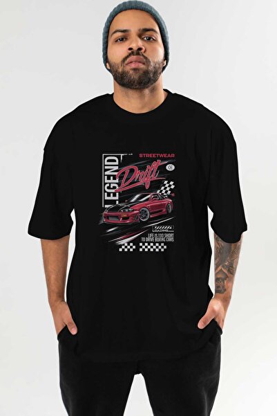 Ankhises Seria Car (3) Tricou oversize negru cu imprimeu în față Bărbați Feme...