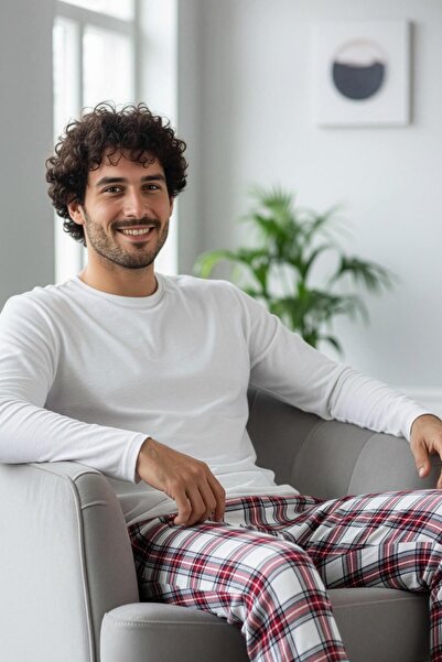 Pijamaevi Beyaz Stylish Erkek Uzun Kol Pijama Takımı