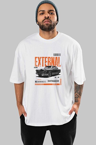 Ankhises Serija automobila (90) prednja Štampano Bela Oversize kroj T-shirt M...