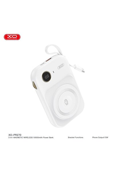 Xo 22.5W Hızlı Şarj Destekli 10000mAh Kablosuz Şarjlı ve Dahili Kablolu Power...