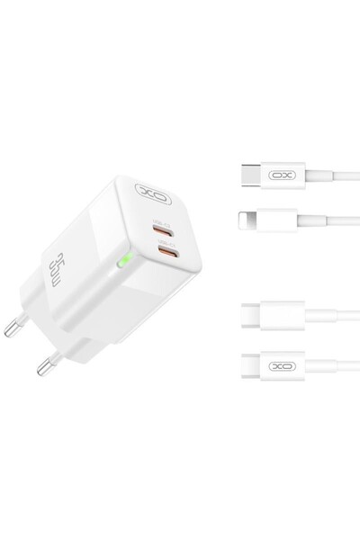 Xo 35W PD & PPS Hızlı Şarj Destekli Çift Type-C Çıkışlı Adaptör ve Kablo Seti...