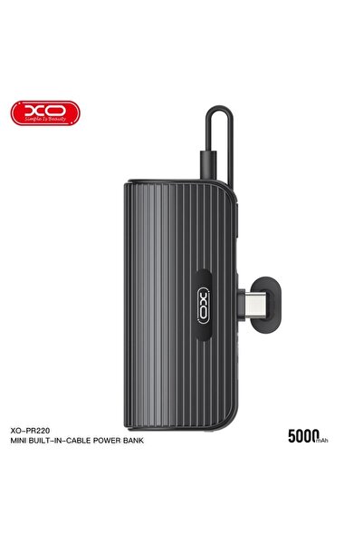 Xo 20W PD Hızlı Şarjlı Dahili Type-C Kablolu ve Standlı Mini Powerbank 5000 m...
