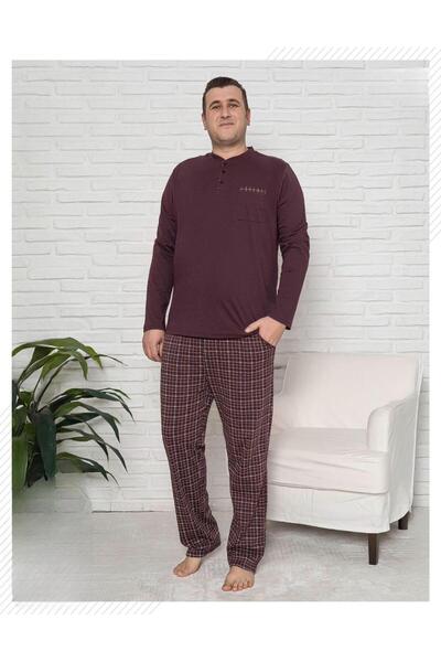 Pijamoni Men's Oversized Button Collar Combed Cotton Long Sleeve Pajama Set 6...