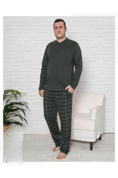 Pijamoni Men's Oversized Button Collar Combed Cotton Long Sleeve Pajama Set 6...