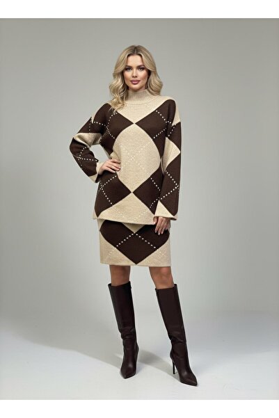 mysimy BAKLAVA DESENLİ TRİKO KAZAK&ETEK TAKIM