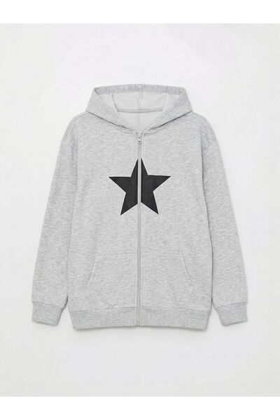 LC Waikiki LCW Kids cu glugă cu imprimeu Hanorac cu fermoar pentru fete tricou