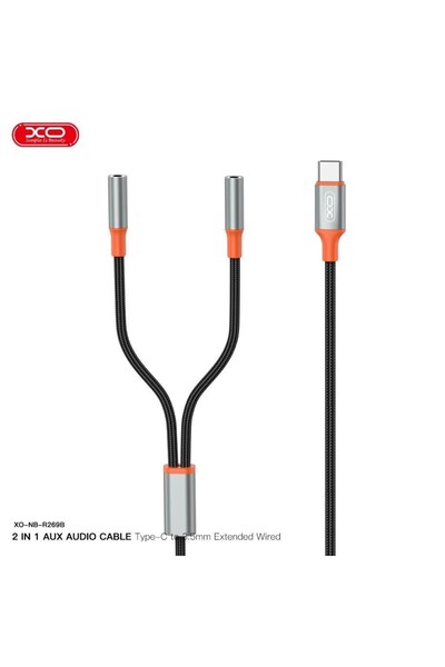 Xo كابل محول صوت من النوع C إلى 3.5 مم مزدوج المدخلات 2 في 1 مضفر من نوع AUX