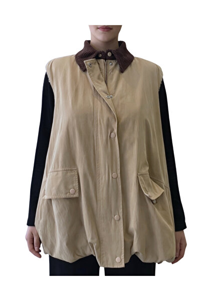 Qualia Butik Women's Fleece-Lined Velvet Collar Design Vest