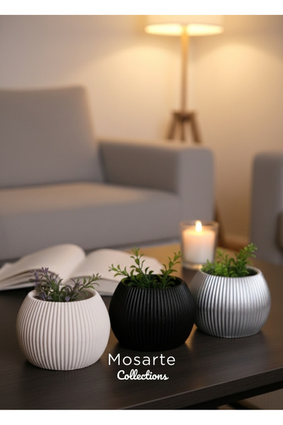 Mosarte مجموعة من 3 مزهريات / قطع ديكور بتصميم دائري محزز وعصري