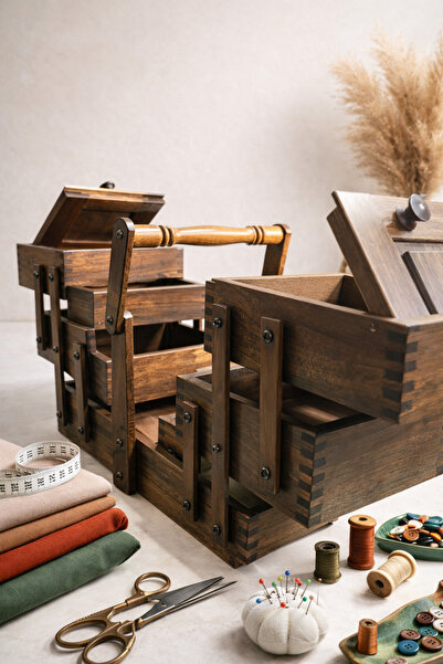 Ceren Özpatan DESIGN Nostaljik El Yapımı Ceviz Dikiş ve Takı Kutusu