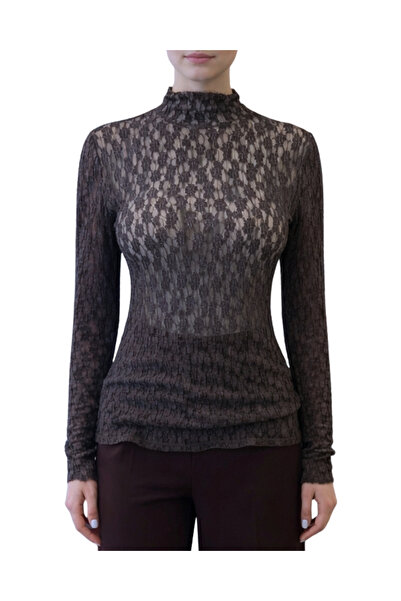 Qualia Butik Women's Lace Patterned Transparent Blouse