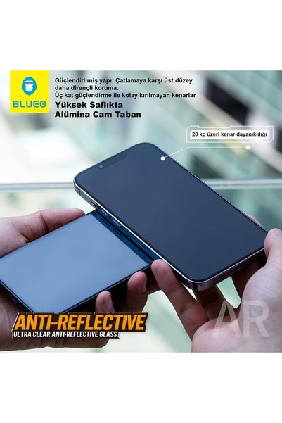 BLUEO İphone 15 Pro Max Ultra Clear Ar Anti-reflective Hd Uygulama Aparatlı Cam Ekran Koruyucu
