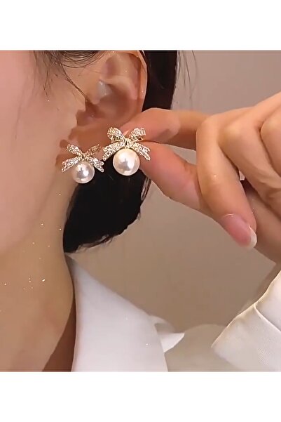 reyselstyle Doğal Incili,zirkon Taşlı,fiyonk Küpe(KARARMA YAPMAZ)