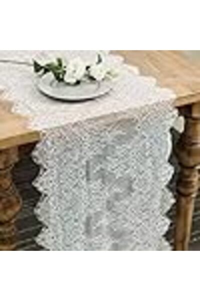 Arabest طقم من 4 مفارش طاولة من الدانتيل الأبيض، مقاس 14 × 120 بوصة، ومفارش ط...