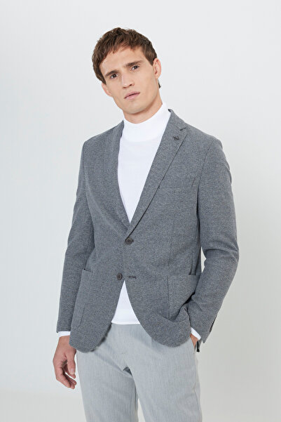 ALTINYILDIZ CLASSICS Men's Black-Grey Slim Fit Slim Fit Mono Collar Dobby Poc...