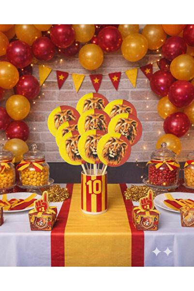 Evabrite 20 Adet 7 cm Sarı Kırmızı Taraftar Temalı Doğum Günü Kürdanı Pasta v...