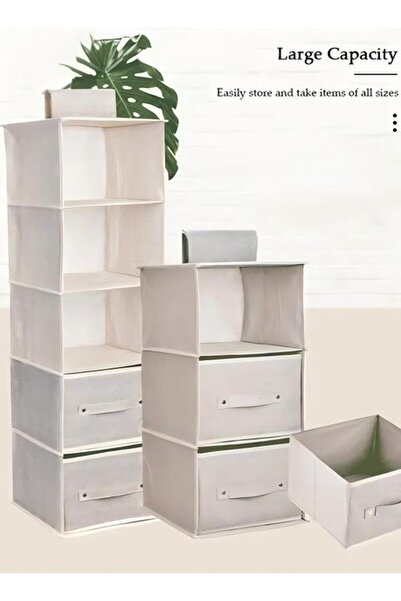 DOMEET 5-Tier Hanging Wardrobe Storage Organizer with 2 Drawers