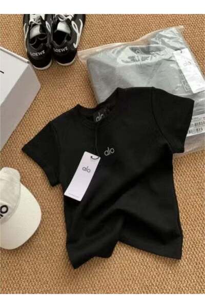 Alo تيشيرت صيفي أساسي للجنسين قصة ضيقة، مصنوع من القطن الخالص، يسمح بمرور اله...