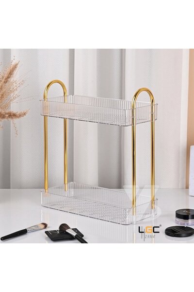 FORHOUSE Etajera baie cu 2 niveluri, rafturi din plastic transparent