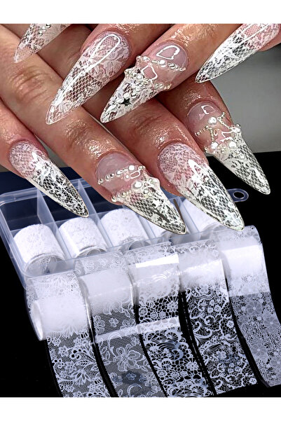 Choice 24 ورقة من رقائق الدانتيل للأظافر، أبيض وأسود، ملصقات أظافر، رقائق نقل...