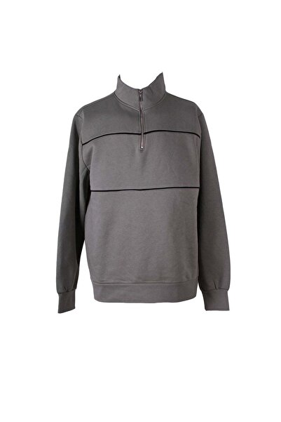 trender Half Zipper 3 Thread Khaki Men's Sweatshirt 5720