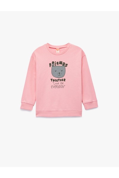 Koton Hanorac din bumbac cu mânecă lungă, cu decolteu, imprimat