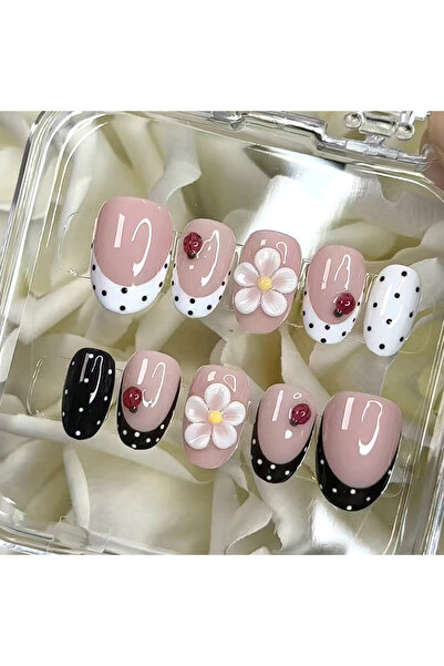 Choice 3623، 24 قطعة/مجموعة، أظافر قصيرة بيضاوية ثلاثية الأبعاد من الجل، بتصم...