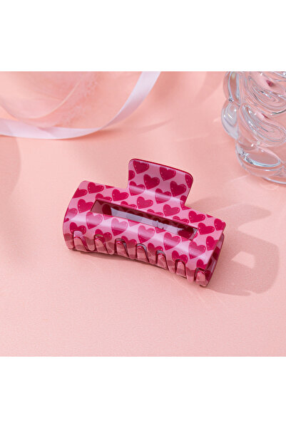 Choice مشبك شعر بلاستيكي كبير مربع الشكل على شكل قلب وردي وأحمر رومانسي لعيد ...