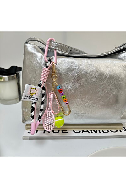 Choice Pink Alloy Tennis Racket Pin Letter Keychain Tennis Ball Colorful Doub...