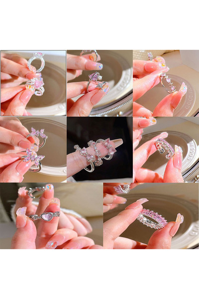 Choice KV10 Pcs Fashion Pink Crystal Irregular Heart Ring Set for Women Y2K S...