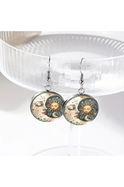 Choice 1 Boho Moon And Sun Earrings Stainless Steel Glass Celestial & Horosco...