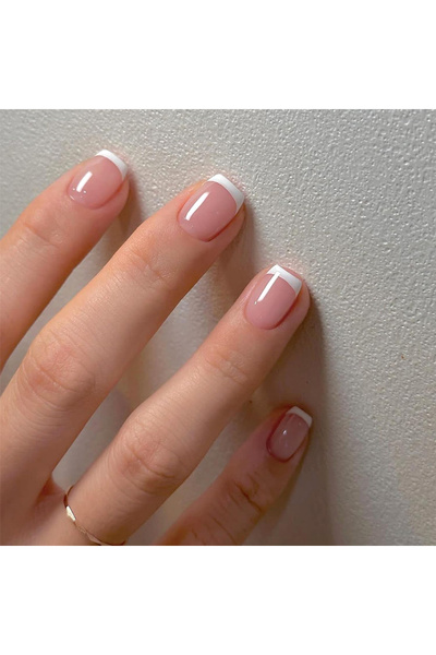 Choice مجموعة أظافر فرنسية قصيرة بسيطة من 24 قطعة باللون الأبيض، مع مبرد واحد...