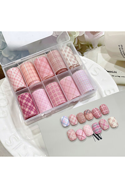 Choice Pink Plaid 10PCS 10pcs Nail Art Foil Transfer Paper Pink Grid Pattern ...