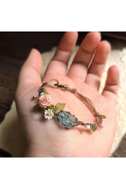 Choice bracelet Raw Aquamarine Crystal Bracelet, Hand-Woven Macrame with Eleg...