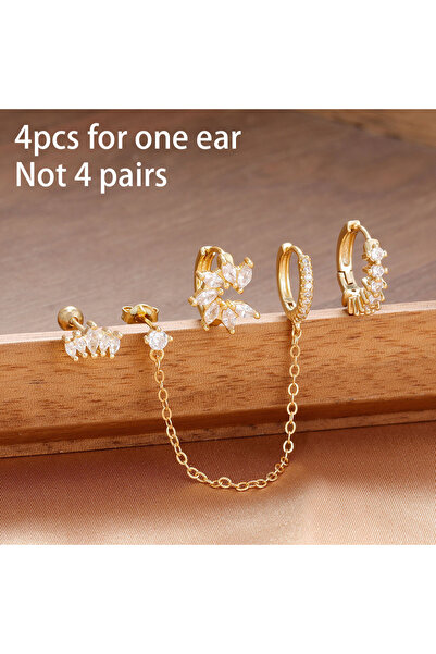 Choice gold-white-4PCS 4pcs Exquisite Stainless Steel Tassel Chain Hoop Earri...