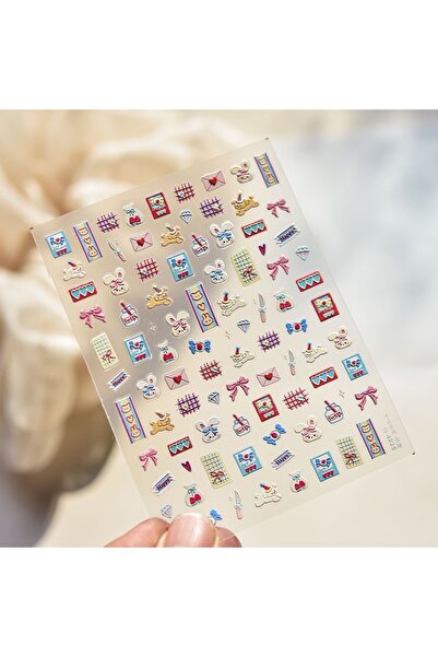 Choice Rabbit 1/4pcs cute cartoon graffiti puppy party relief nail sticker do...