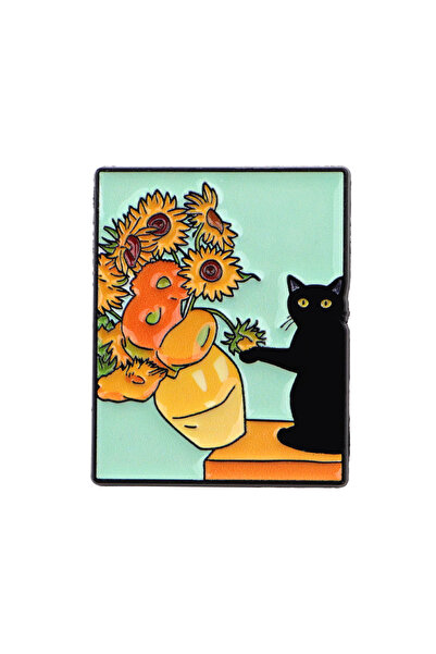 Choice دبوسان من المينا على شكل قطتين سوداوين لطيفين، دبوس على شكل نبات عصاري...