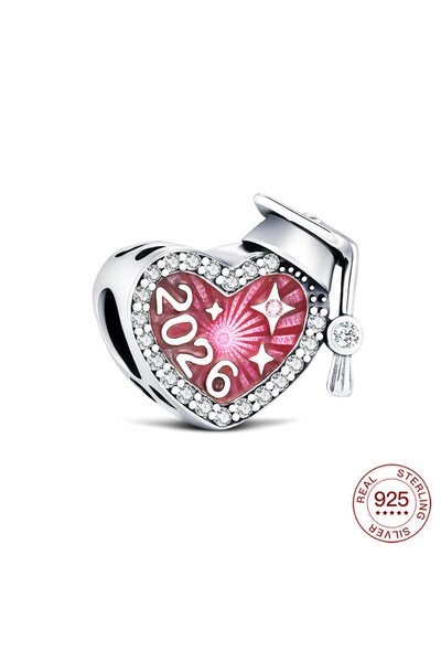 Choice New 925 Sterling Silver Charm 2026 Pink Graduation Cap Beads Fit Brace...