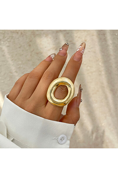Choice gold color KunJoe Exaggerated Gold Color Glossy Big Round Ring for Wom...