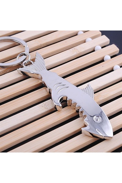 Choice WHITE Shark Shaped Bottle Opener Keychain zinc alloy Silver Color Key ...