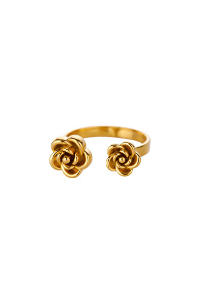 Choice resizable G Stainless Steel Double Rose Flower Rings for Women Gold Co...