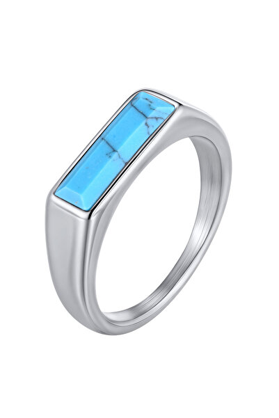 Choice خاتم فينوكس مربع من الفولاذ المقاوم للصدأ، مرصع بحجر الفيروز الطبيعي، ...