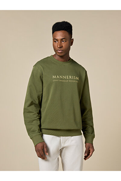 Mannerism The Olive Essential Cotton Sweatshirt with Crew Neck Relaxed Fit