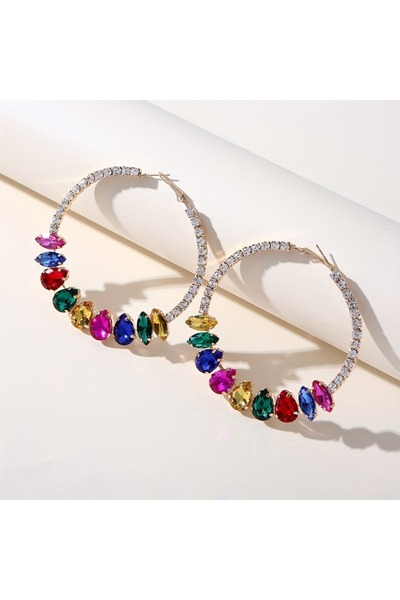 Choice WC3184-1 1 Pair Luxury Fashion Statement Hoop Earrings Multicolor Rhin...
