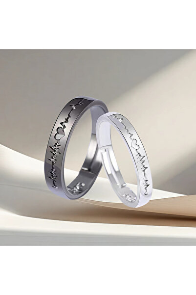 Choice resizable MULTI Black and White Electrocardiogram Couple Rings, Matchi...